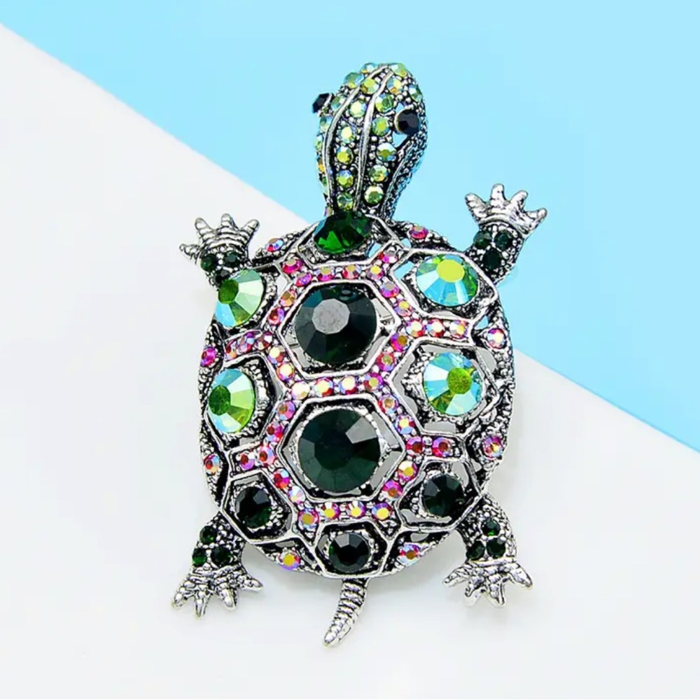 Glamorous Turtle, Tortoise crystal iridescent, Art Deco, Nouveau Brooch, Pin